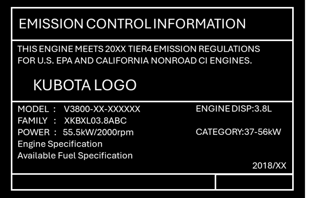 Kubota Engines Nonroad Ci Engine Label