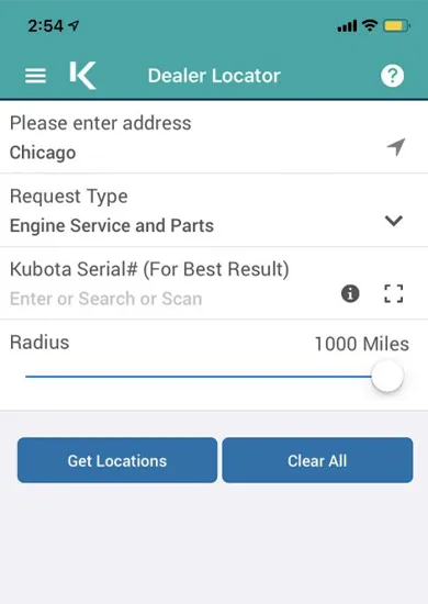 Kubota Service App Dealer Locator