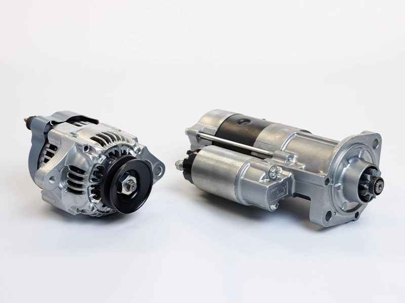 Kubota remanufactured alternator and starter motor displayed on a white background